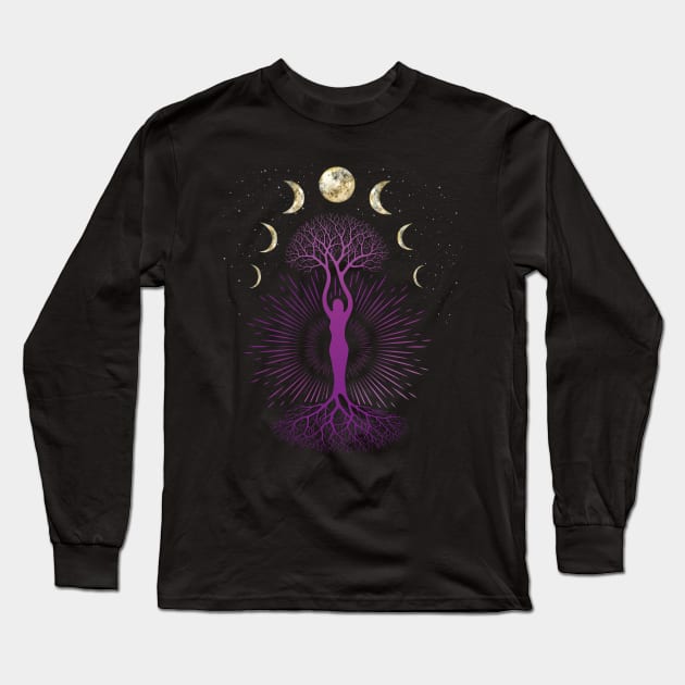 Phase Depression Moon Phase Mood Yoga Gift Long Sleeve T-Shirt by Pummli